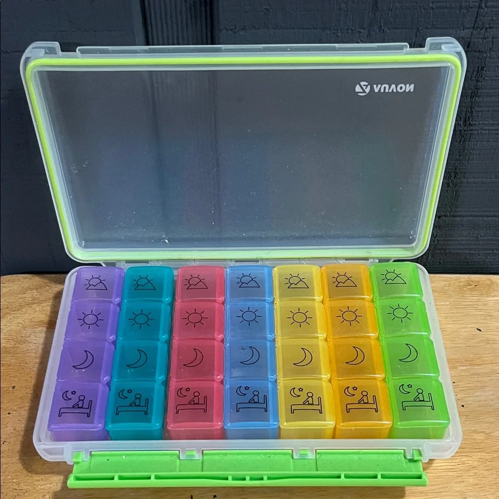 AUVON iMedassist Weekly Pill Organizer 4x Daily Moisture Proof Rainbow